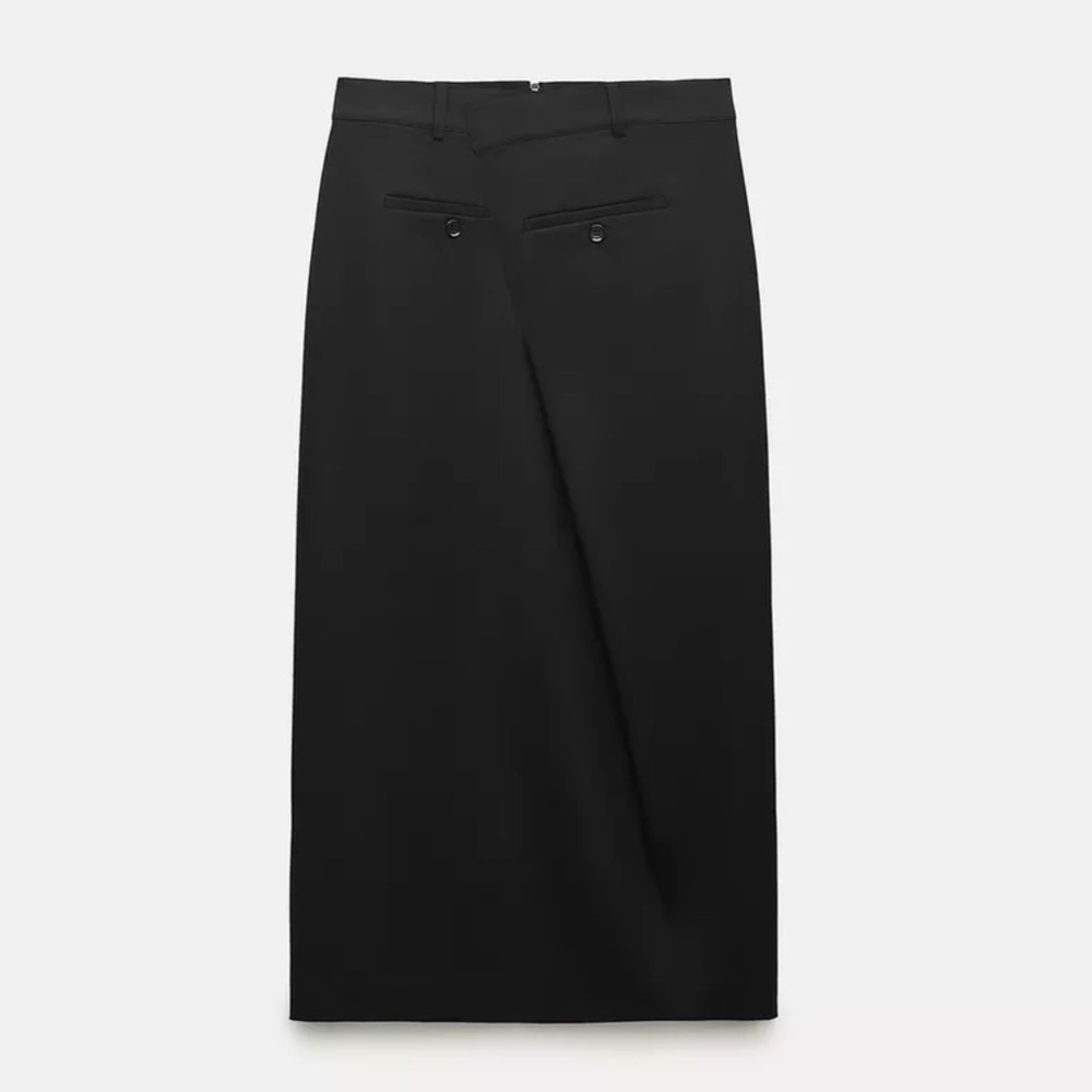 NWT - ZARA Asymmetric Waist Midi Skirt - Black - Small